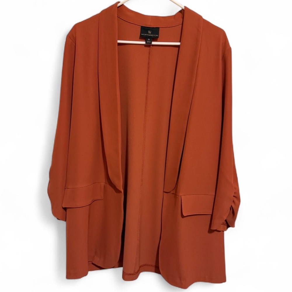 NWOT Worthington women's burnt orange or rust-colored open-front blazer